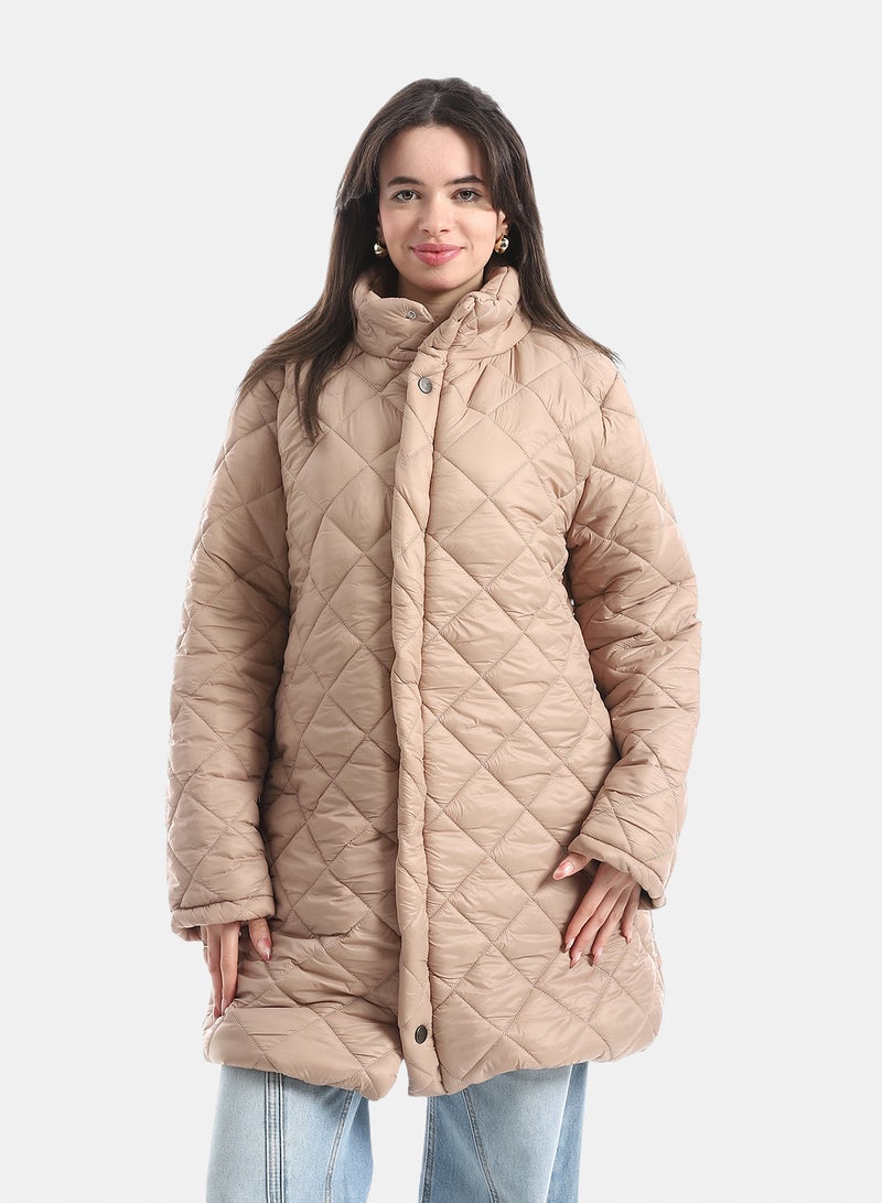 Andora Quilted Puffer Jacket_Beige - Image 1